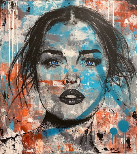 #54 Blue eyes like the sky, 2019, 90x80cm, Mischtechnik auf Leinwand, verkauft. Ein Gemälde aus der Portrait Serie von VALE ART Valentino Prizzi.