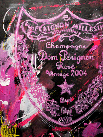 Abschnitt von: #68 Dom Perignon, 2020, 70x50cm, Mischtechnik auf Leinwand, verkauft. Vale Art Zeitgenössischer Pop Art Künstler aus der Zürich